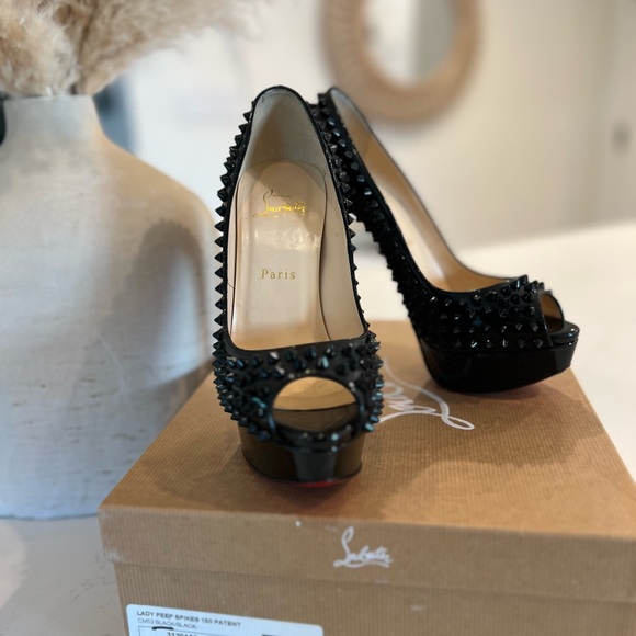Christian Louboutin LADY PEEP SPIKES 150 PATENT size 7.5 - Picture 8 of 11